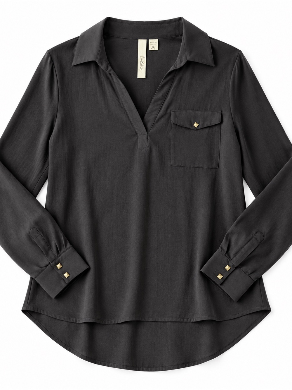 Bellatrix Black Hi Low Blouse Gold Stud Detail Size M